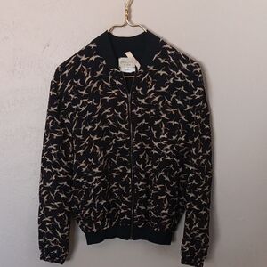 Giada Forte Silk Crane Printed Bomber Jacket Size 8